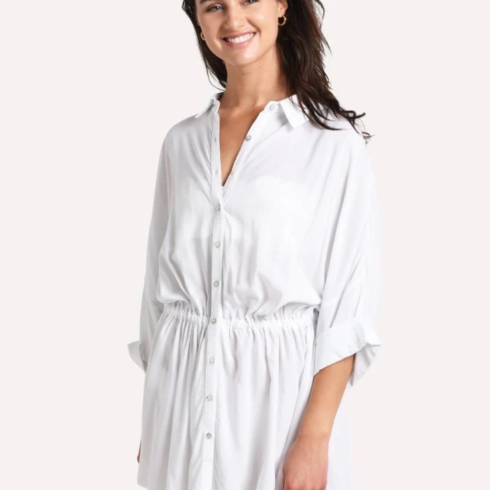 Nordstrom White Button-Front Shirt Dress
